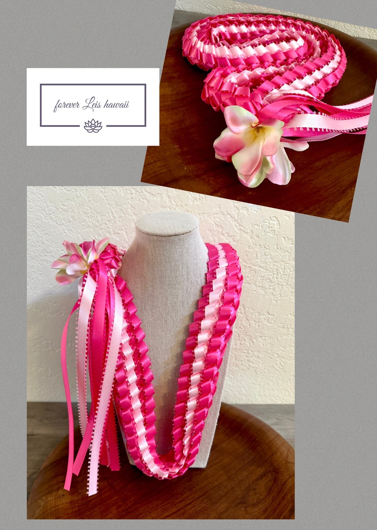 Plumeria Triple Strand Lei with add on Three Plumeria Flowers (Assorted Colors Available)