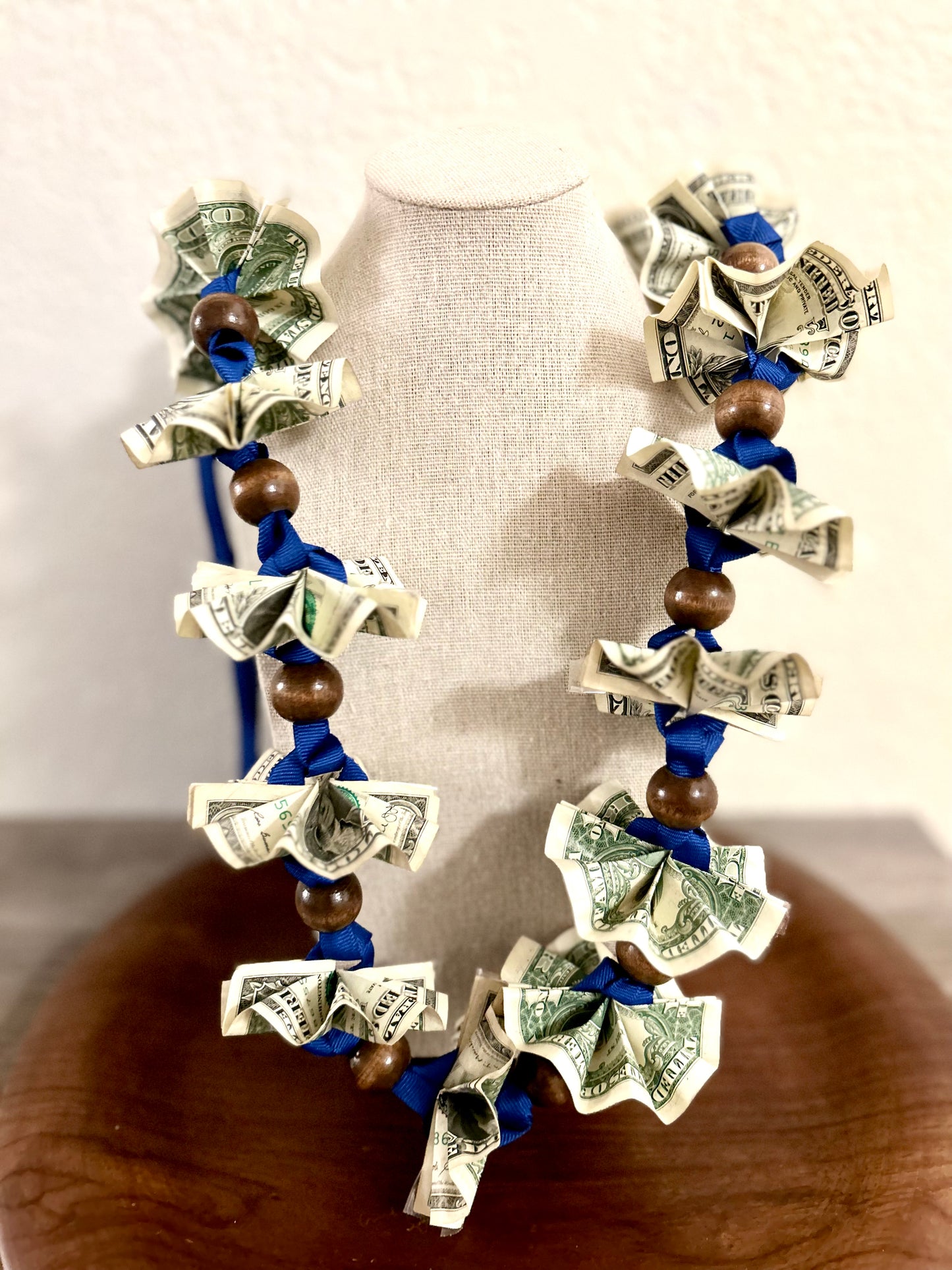 Money Ribbon Lei with Signature look Bead Attachments (Available for Oahu, HI only) [Available through Custom Order Only] Assorted Colors Available