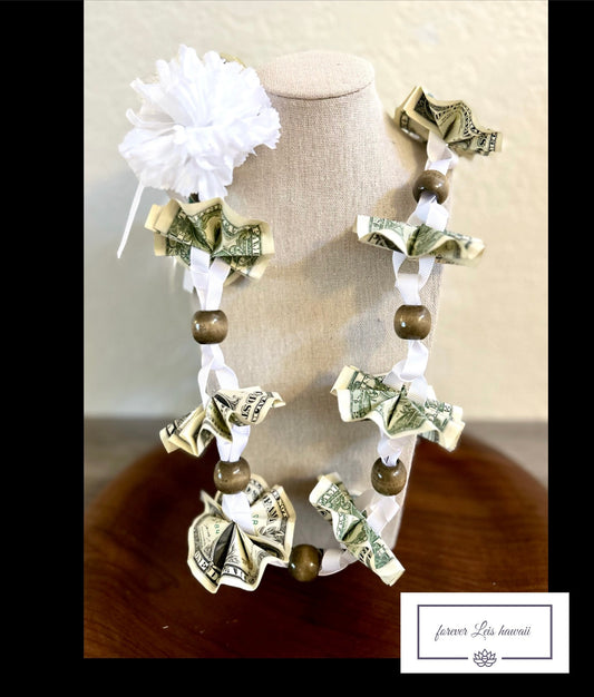 Money Ribbon Lei with Signature look Bead Attachments (Available for Oahu, HI only) [Available through Custom Order Only] Assorted Colors Available