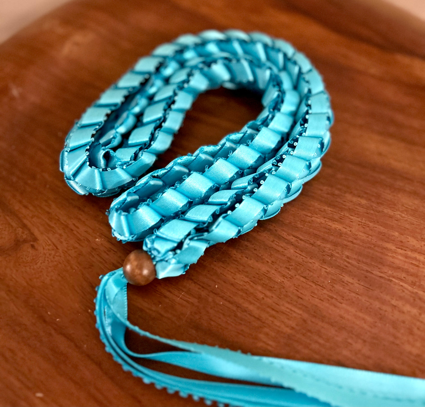 Single Strand 1 Color Tone Ribbon Lei with Signature look Bead Attachment (Assorted Colors Available)