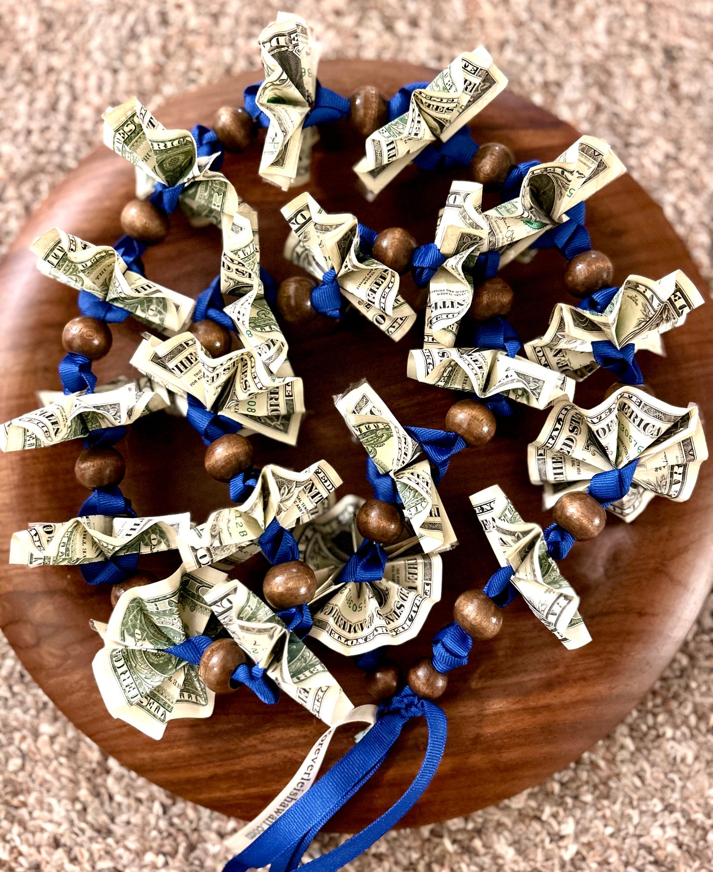 Money Ribbon Lei with Signature look Bead Attachments (Available for Oahu, HI only) [Available through Custom Order Only] Assorted Colors Available