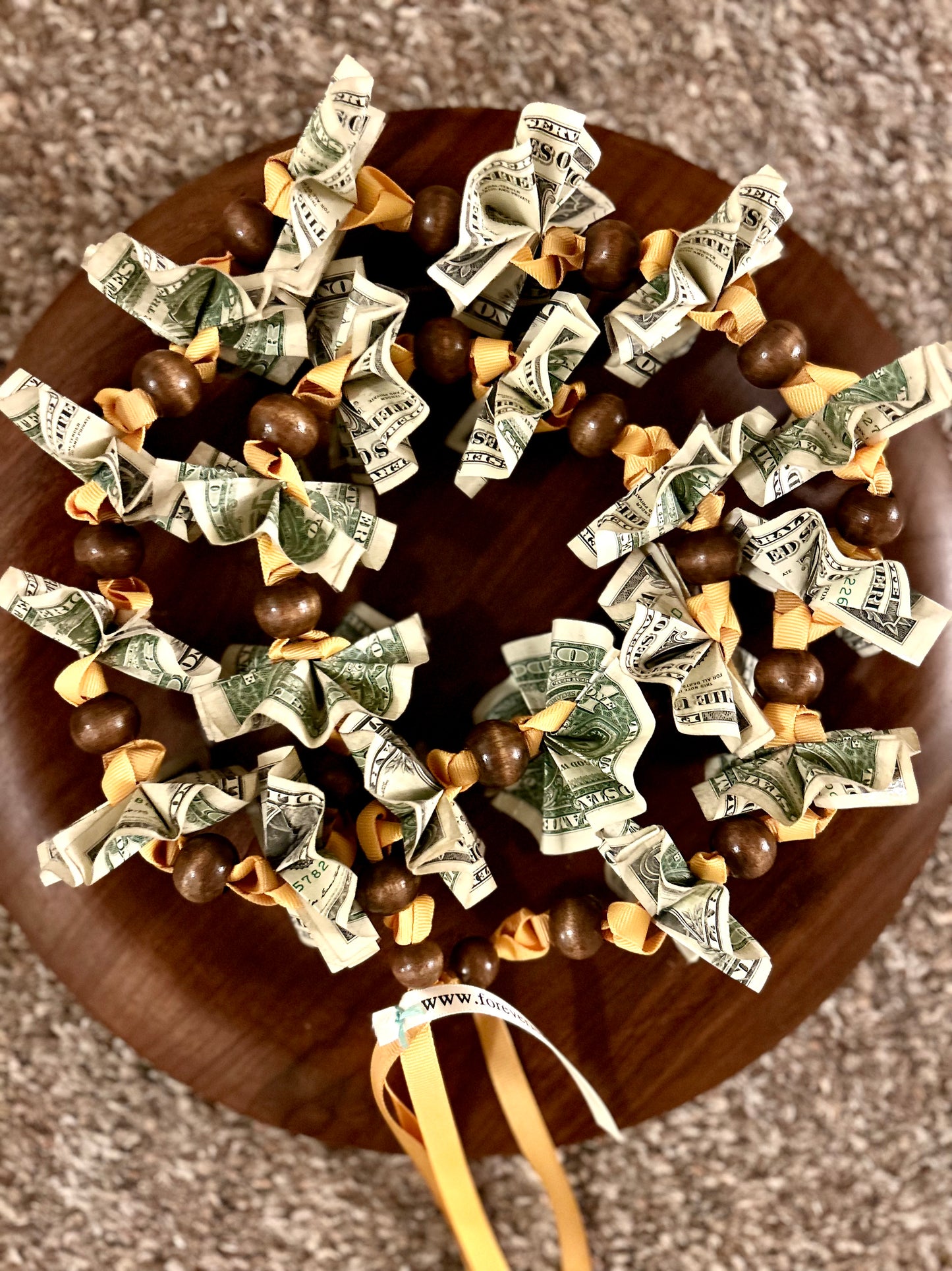 Money Ribbon Lei with Signature look Bead Attachments (Available for Oahu, HI only) [Available through Custom Order Only] Assorted Colors Available