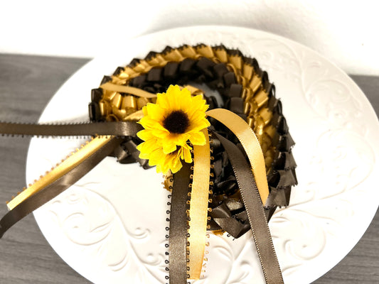 Sunflower (3 Mini) Double Strand Ribbon Lei with Signature Look Bead Attachment