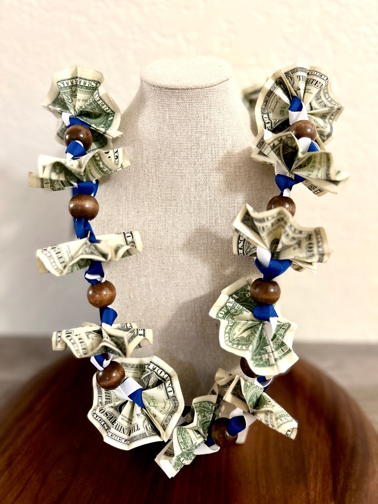 Money Ribbon Lei with Signature look Bead Attachments (Available for Oahu, HI only) [Available through Custom Order Only] Assorted Colors Available