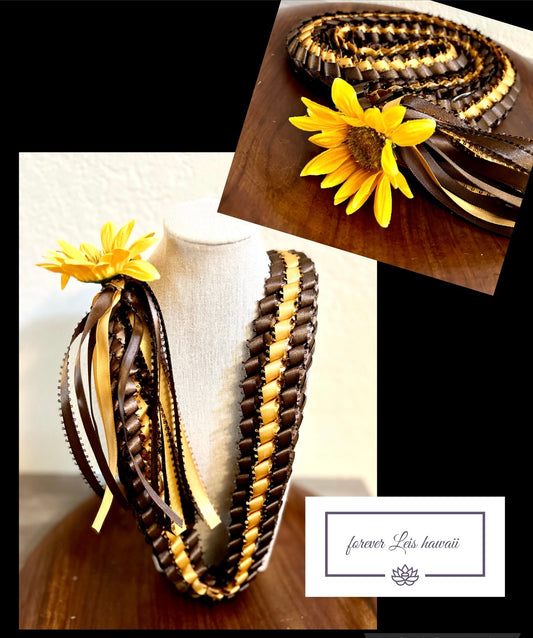 Sunflower (Large) Triple Strand Ribbon Lei