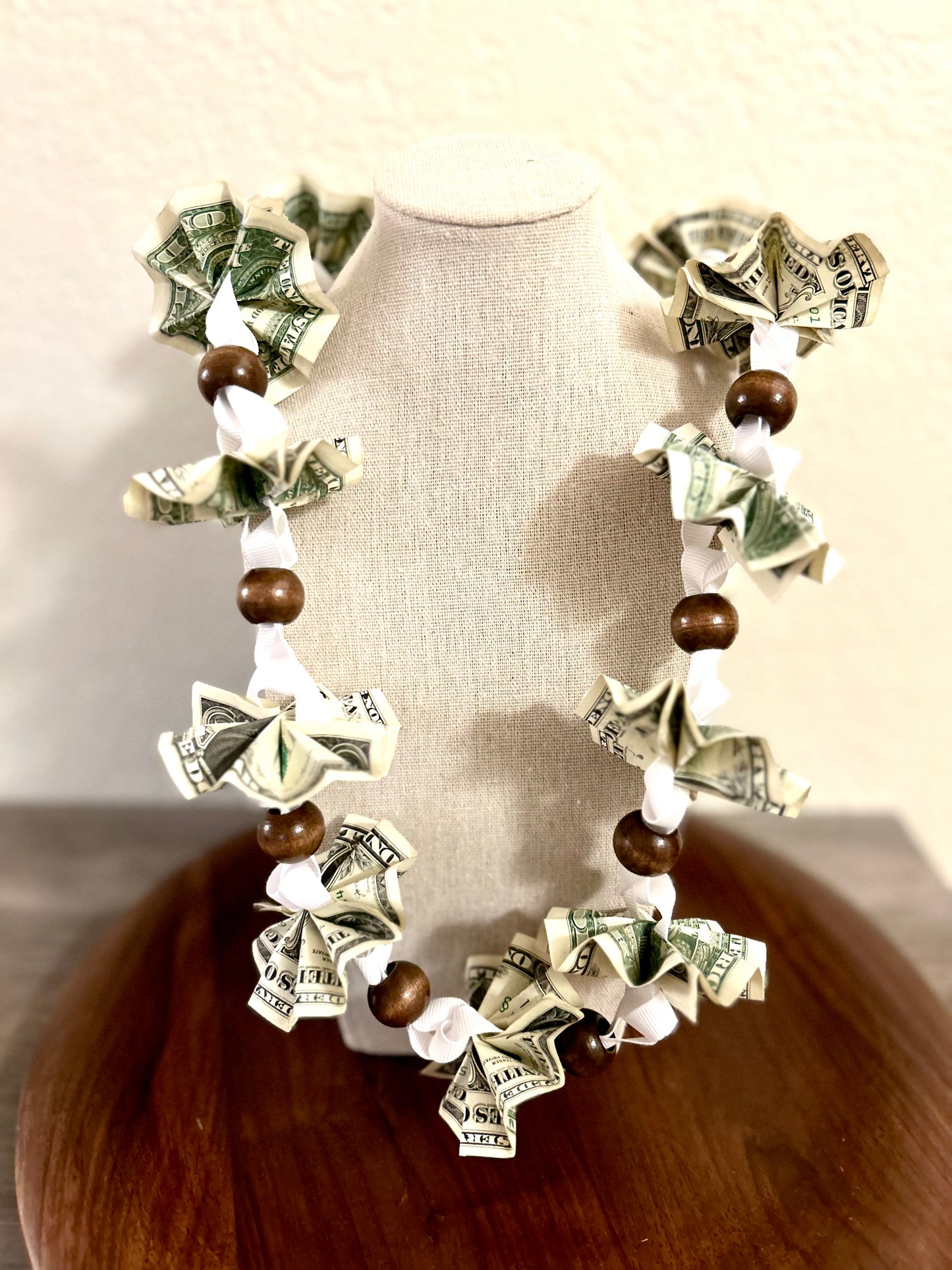 Money Ribbon Lei with Signature look Bead Attachments (Available for Oahu, HI only) [Available through Custom Order Only] Assorted Colors Available