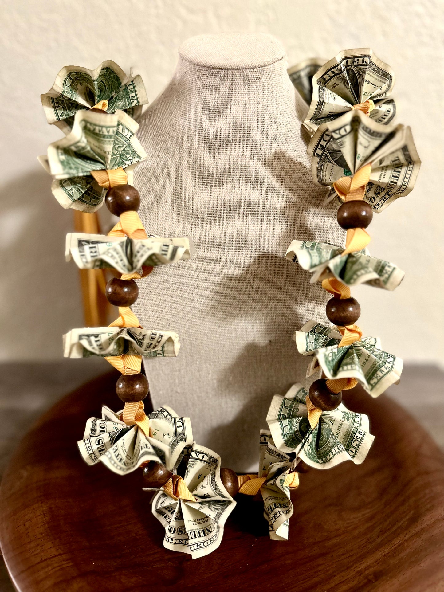 Money Ribbon Lei with Signature look Bead Attachments (Available for Oahu, HI only) [Available through Custom Order Only] Assorted Colors Available