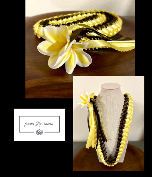 Plumeria Double Strand Lei with add on Two Plumeria Flowers (Assorted Colors Available)