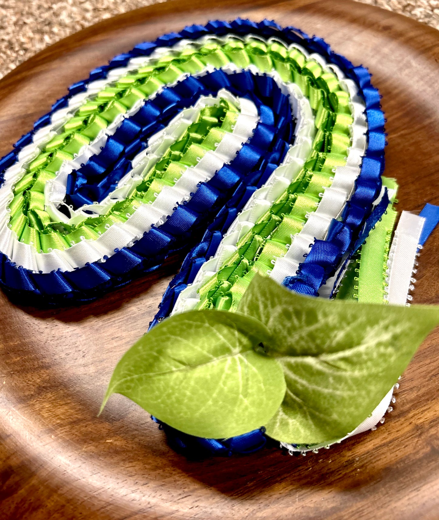 Two Leaf Triple Strand Ribbon Lei with Signature look Bead Attachment