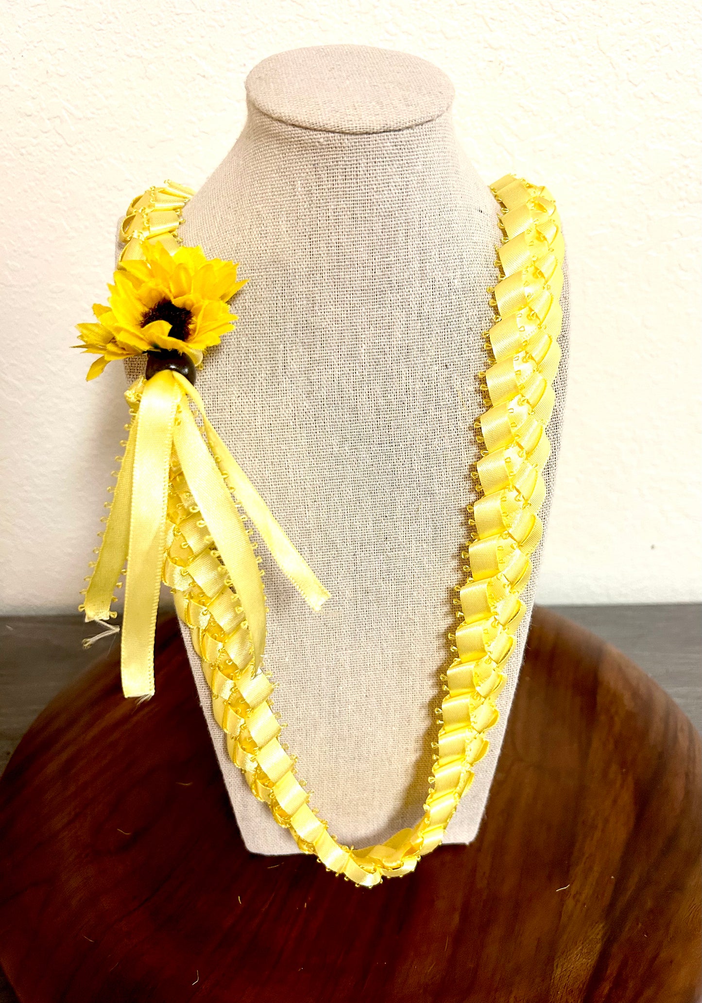 Sunflower (3 Mini) Single Strand Ribbon Lei with Signature Look Bead Attachment (Assorted Colors Available)