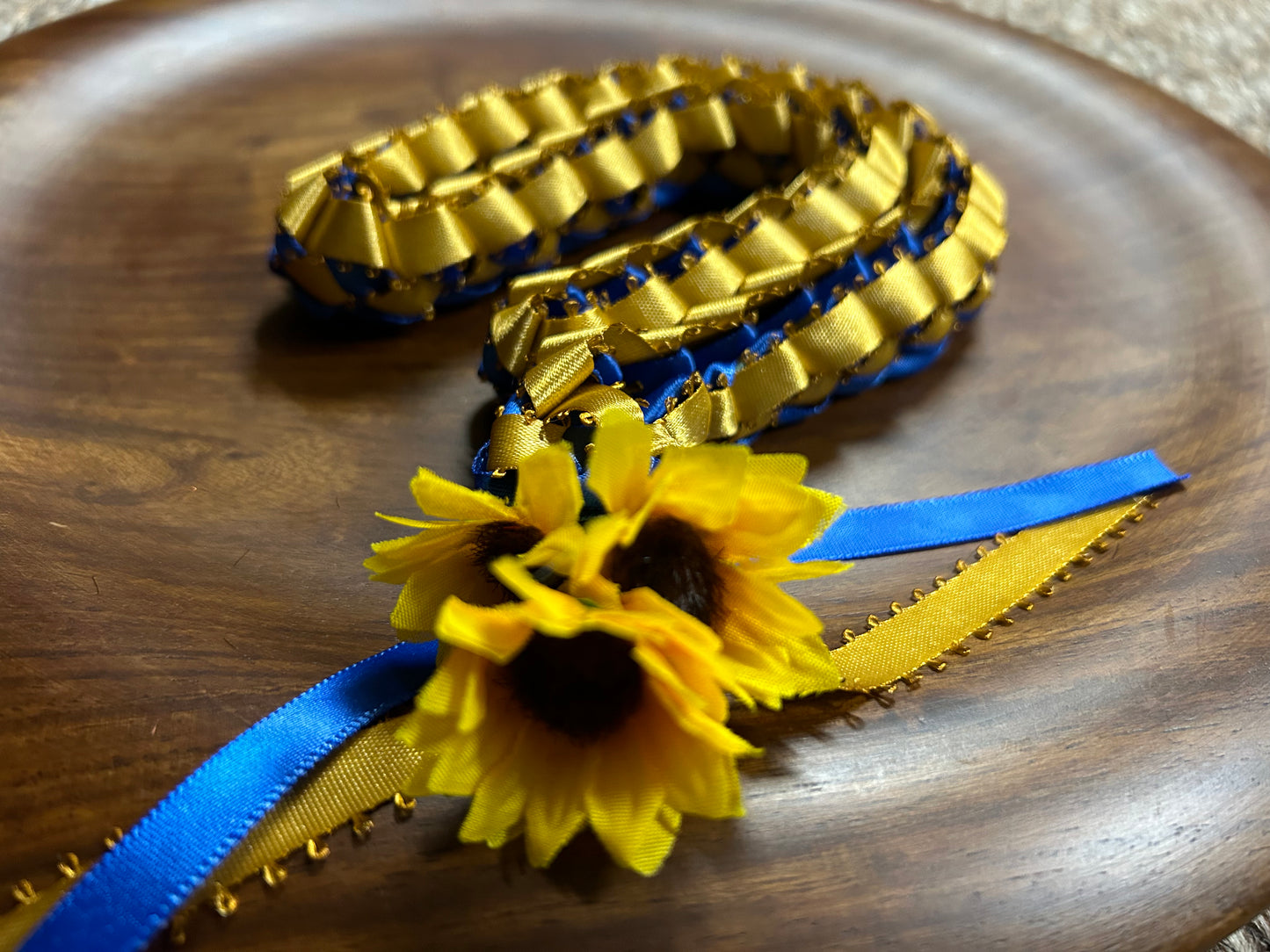 Sunflower (3 Mini) Single Strand Ribbon Lei with Signature Look Bead Attachment (Assorted Colors Available)