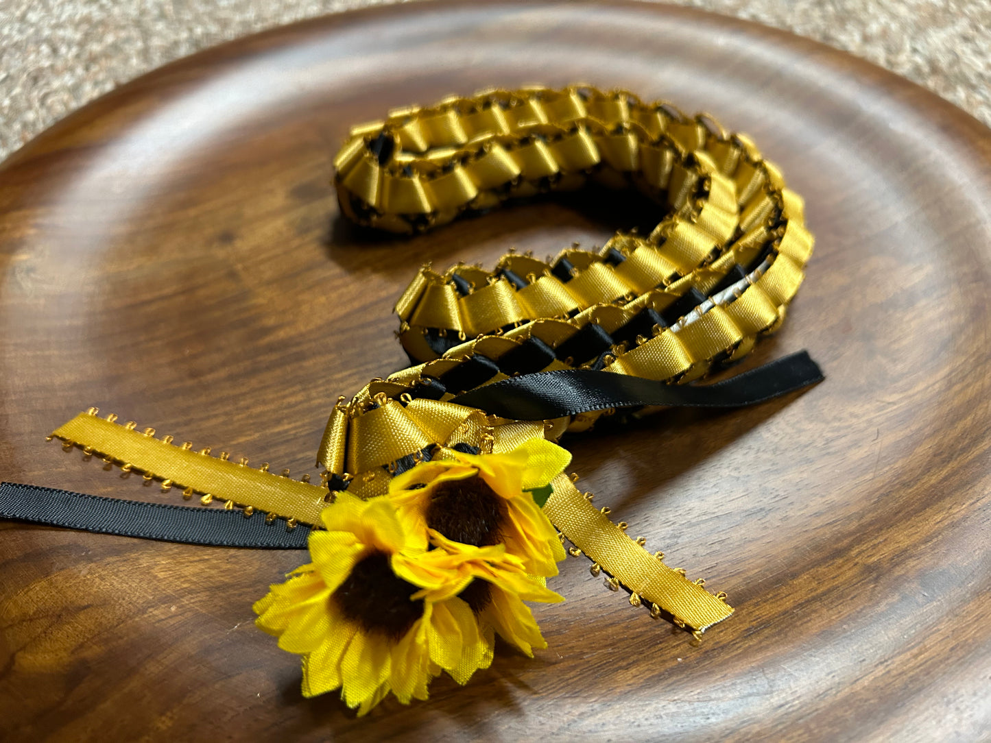 Sunflower (3 Mini) Single Strand Ribbon Lei with Signature Look Bead Attachment (Assorted Colors Available)