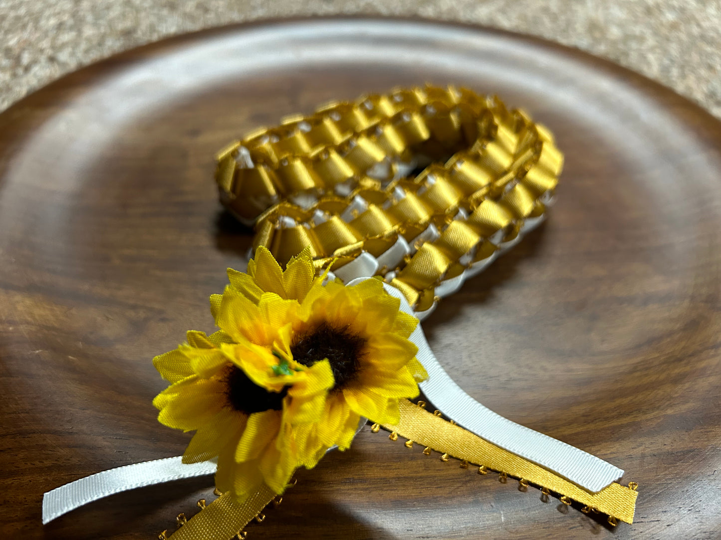 Sunflower (3 Mini) Single Strand Ribbon Lei with Signature Look Bead Attachment (Assorted Colors Available)