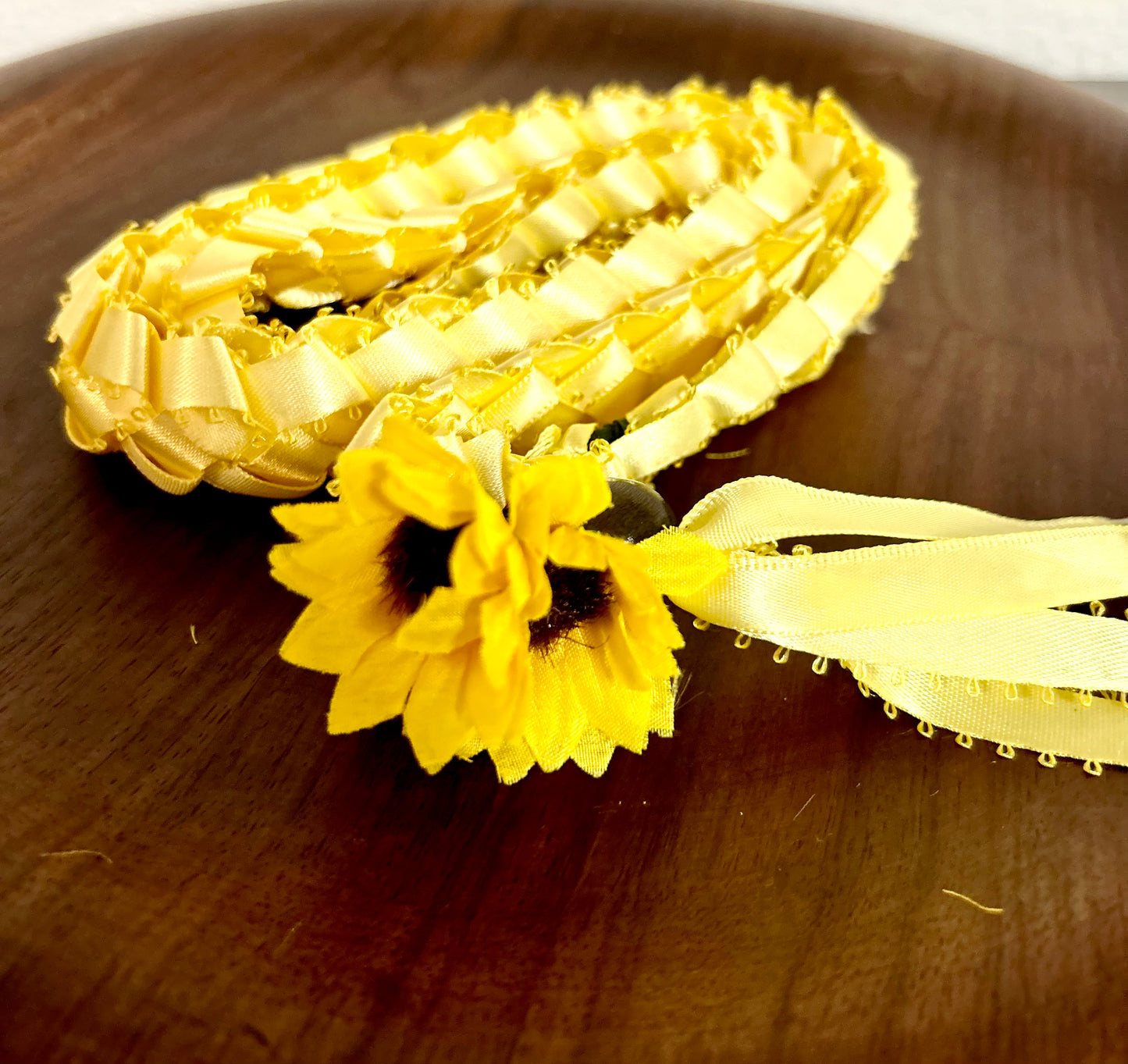 Sunflower (3 Mini) Single Strand Ribbon Lei with Signature Look Bead Attachment (Assorted Colors Available)